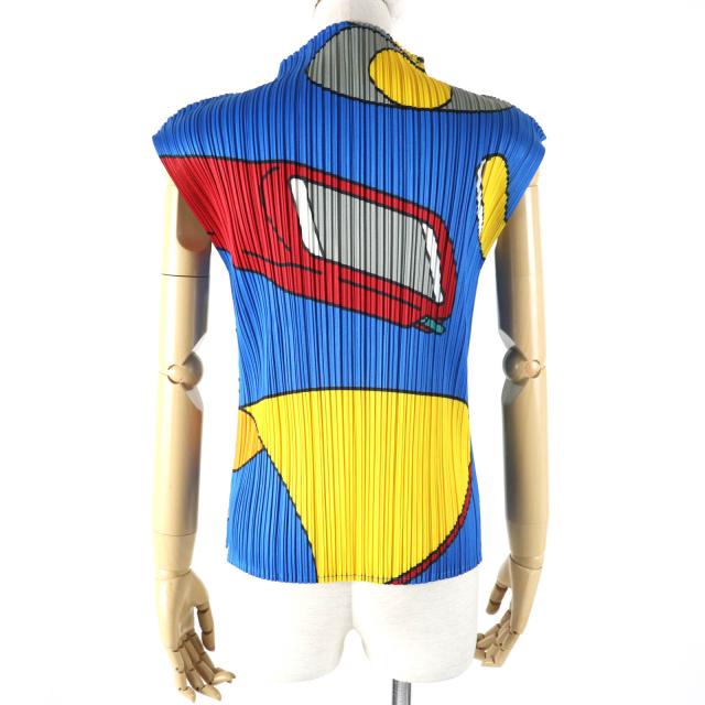 極美品△PLEATS PLEASE プリーツプリーズ イッセイミヤケ PP22-JK932 ステーショナリープリント ノースリーブ カットソー 3 正規品 極美品△PLEATS PLEASE プリーツプリーズ イッセイミヤケ PP22-JK932