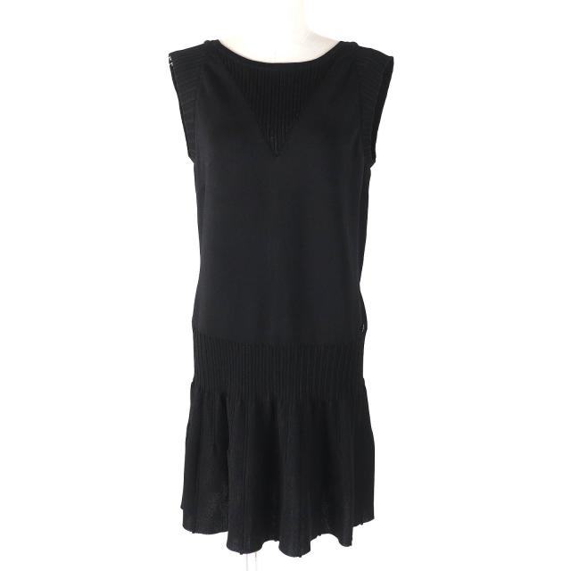 美品△CHANEL シャネル P48010 ココマーク金具 ノースリーブ ニット ワンピース ブラック 38 イタリア製 正規品 レディース オススメ◎の通販は 28,600円