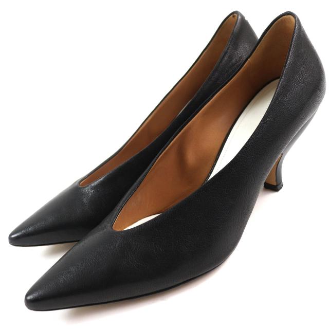 38メゾンマルジェラ黒いレザーパンプス トゥオープン 38メゾンマルジェラ黒いレザーパンプス トゥオープン 38メゾン