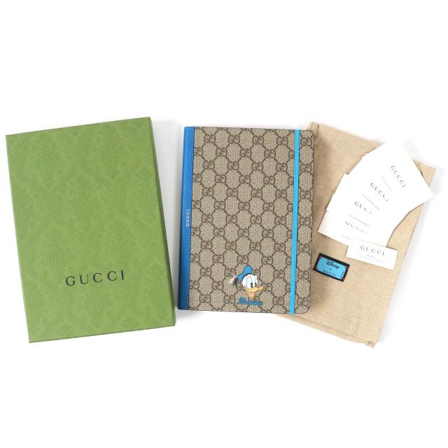 極美品△GUCCI×Disney グッチ×ディズニー GGスプリーム ドナルドダック ノート ペーパー ステーショナリー ベージュ ブルー 箱・保存袋付_1