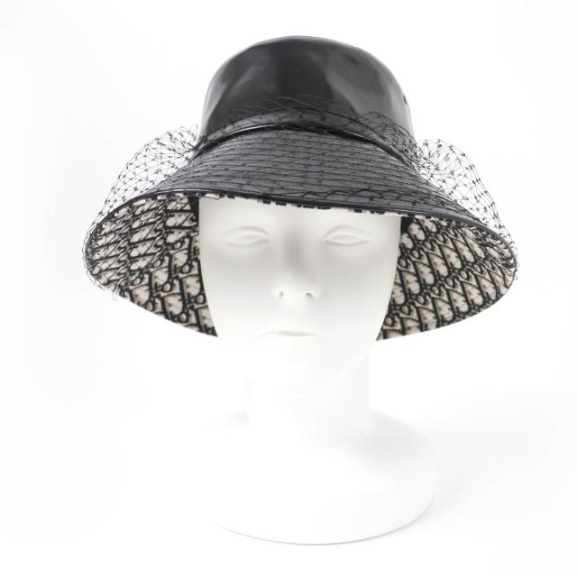 美品☆Christian Dior クリスチャンディオール 95TDD924G135 オブリーク ベールチュール付 バケットハット 黒 59 正規品 レディース_1