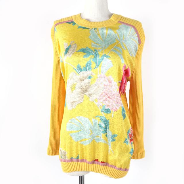 極美品☆LEONARD レオナール 0447731 ウール シルク 花柄デザイン 長袖 ニット トップス イエロー XL 日本製 正規品 レディースの通販は 19,800円