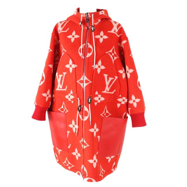 極美品◎LOUIS VUITTON ルイヴィトン 22SS FMCO07 ウール シルク ジャイアントモノグラム リバーシブル コート レッド 36 ハンガー付きの通販は