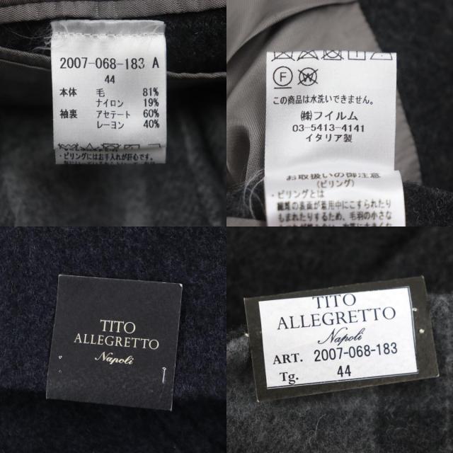 未使用品▼TITO ALLEGRETTO ティト アレグレット ウール 裏地チェック柄 シングル チェスターコート ダークグレー 44 伊製 正規品 メンズ_9