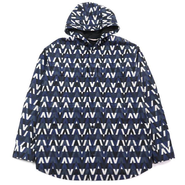 美品○VALENTINO ヴァレンティノ XV3CJE2680R V OPTICAL JACKET ロゴ総柄 オプティカルプリント フーデッド ジャケット 44 正規品 メンズ