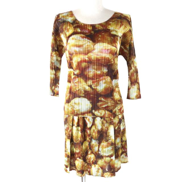 極美△PLEATS PLEASE プリーツプリーズ イッセイミヤケ PP83-JK552/PP83-JG555 ポップコーン カットソースカートセットアップ 3/1 正規