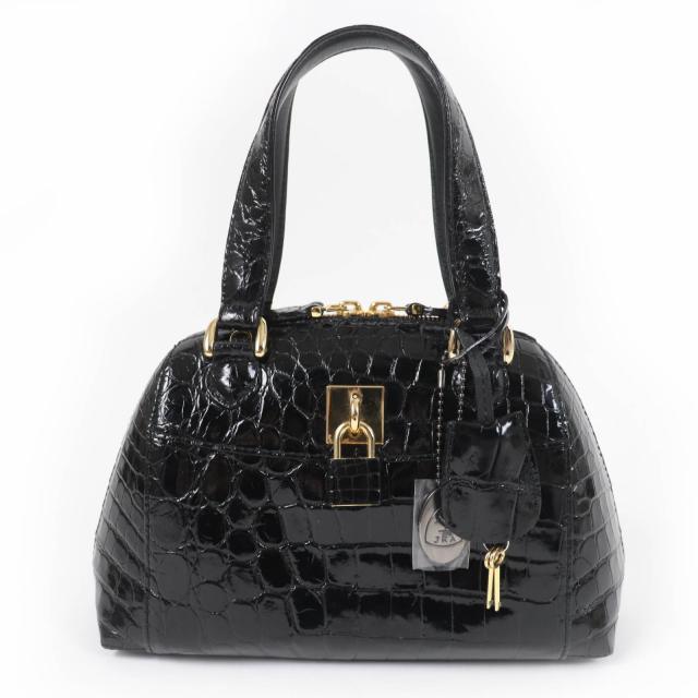 【ドンドン見直し】美品☆sanpo 三宝/サンポウ JRAタグ付 シャイニー クロコダイル レザー ハンドバッグ ブラック 日本製 レディースの通販は 30,438円