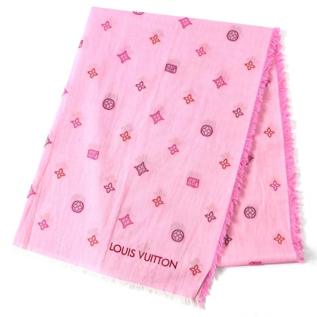極美品△LOUIS VUITTON ルイヴィトン M75787 コットン100％ モノグラム ロゴ刺繍 ミニフリンジ 大判 ショール ストール マフラー 正規品の通販は 19,525円