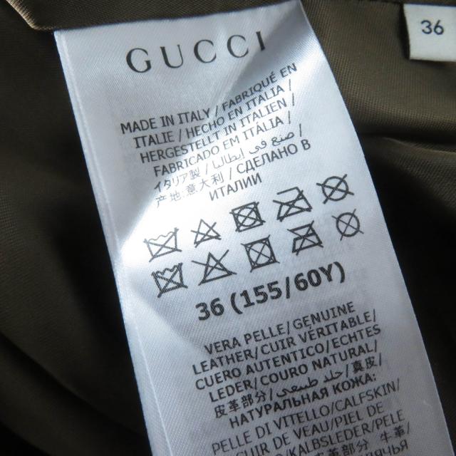 極美品☆GUCCI グッチ 626888 カウスウェード ホースビット シェリーライン レザー フレアスカート ブラウン 36 正規品 レディース