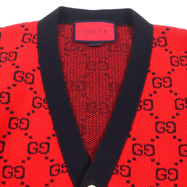 極美品▽GUCCI グッチ 661156 ウール GG柄 Vネック ロゴ入りボタン