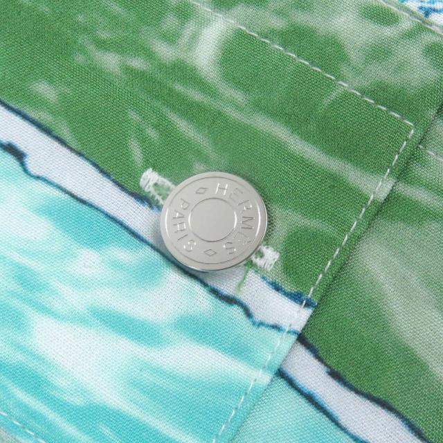 極美品□HERMES エルメス コットン100％ Tatersale Remix Bis 総柄 袖セリエボタン 長袖シャツ ブルー系 38 フランス製 正規品 メンズ_4