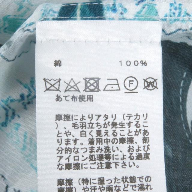 極美品□HERMES エルメス コットン100％ Tatersale Remix Bis 総柄 袖セリエボタン 長袖シャツ ブルー系 38 フランス製 正規品 メンズ_6