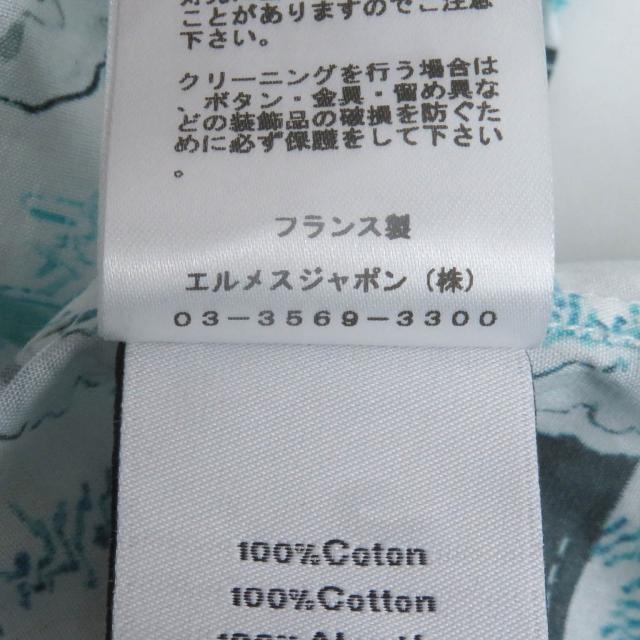 極美品□HERMES エルメス コットン100％ Tatersale Remix Bis 総柄 袖セリエボタン 長袖シャツ ブルー系 38 フランス製 正規品 メンズ_7
