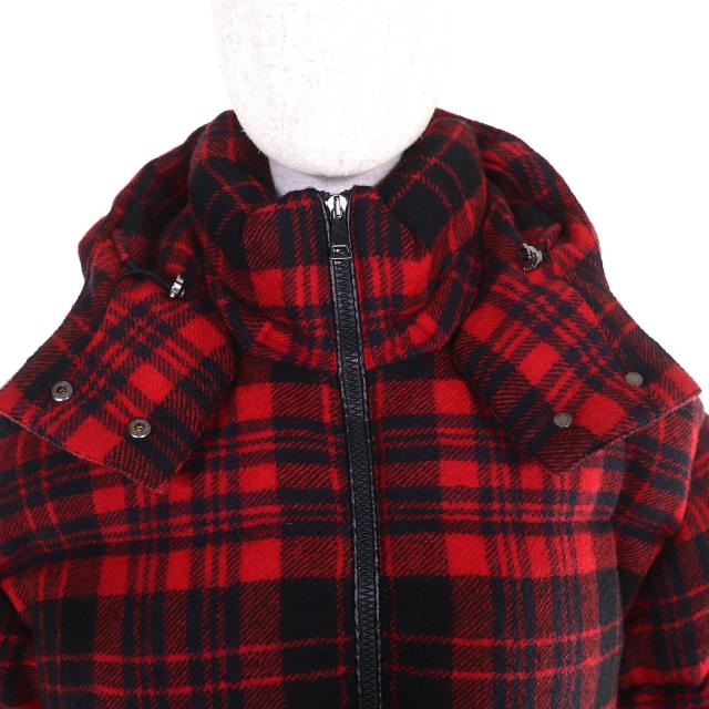 極美品□MONCLER モンクレール 19-20AW DANUBE GIUBBOTTO ウール チェック柄 ダウンジャケット レッド ブラック 0 正規品 レディース_4