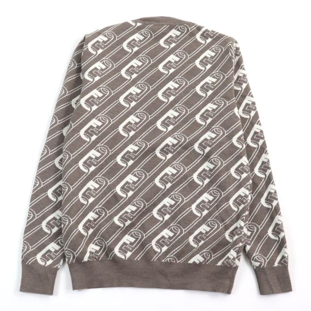 極美品○FENDI フェンディ 2022年製 FZX061 FFロゴ オロック チェーン総柄 クルーネック ニット ブラウン系 48 イタリア製 正規品 メンズ_2