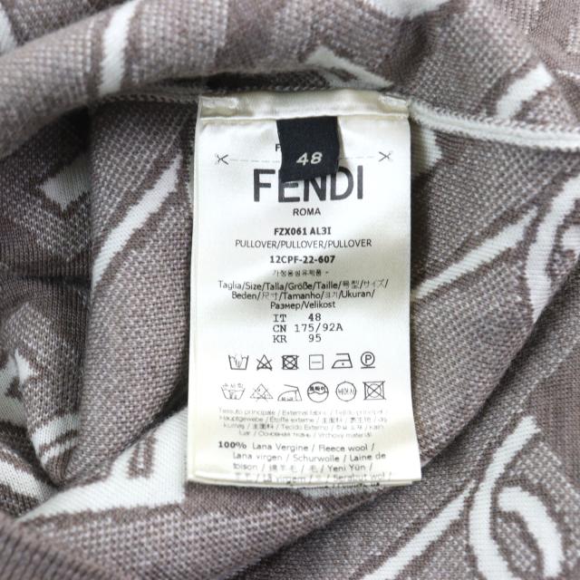極美品○FENDI フェンディ 2022年製 FZX061 FFロゴ オロック チェーン総柄 クルーネック ニット ブラウン系 48 イタリア製 正規品 メンズ_6