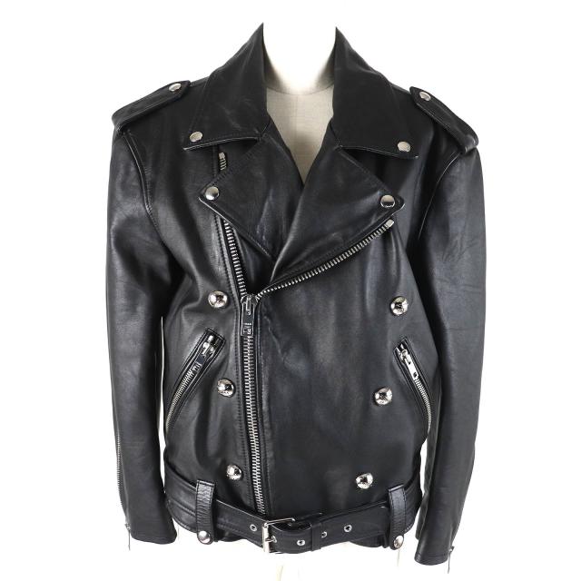 未使用品△CELINE セリーヌ 2EG91599E ルーズバイカージャケット トリオンフロゴボタン 中綿入 ライダース レザー ジャケット 34 正規品