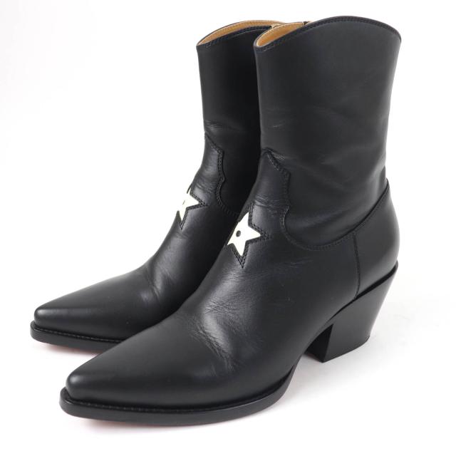 美品☆Christian Dior クリスチャンディオール スター サイドZIP レザー ショートブーツ アンクルブーツ ブラック 36 伊製 レディース