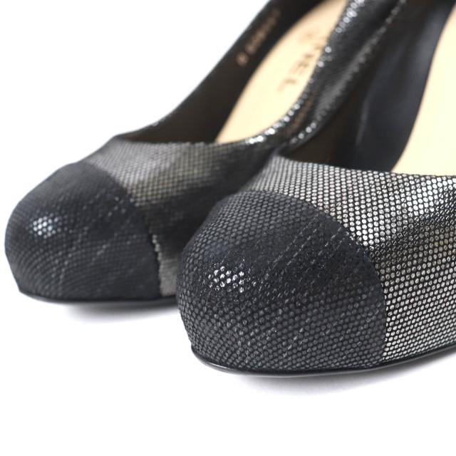 美品△CHANEL シャネル G28557 ココマーク ラインストーン メタリック レザー キャップトゥ プラットフォーム パンプス シルバー系 35.5 美品△CHANEL シャネル G28557 ココマーク ラインストーン メタリック