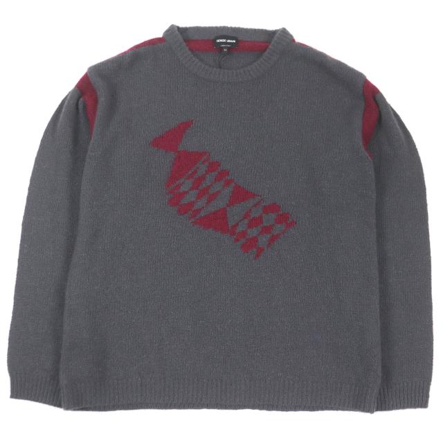 未使用品□GIORGIO ARMANI ジョルジオアルマーニ 18AW カシミヤ シルク 黒タグ ニット グレー ボルドー 54 イタリア製 正規品 メンズ