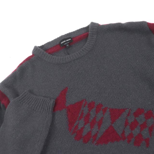 未使用品□GIORGIO ARMANI ジョルジオアルマーニ 18AW カシミヤ シルク 黒タグ ニット グレー ボルドー 54 イタリア製 正規品 メンズ_1