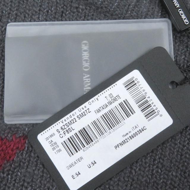 未使用品□GIORGIO ARMANI ジョルジオアルマーニ 18AW カシミヤ シルク 黒タグ ニット グレー ボルドー 54 イタリア製 正規品 メンズ_7