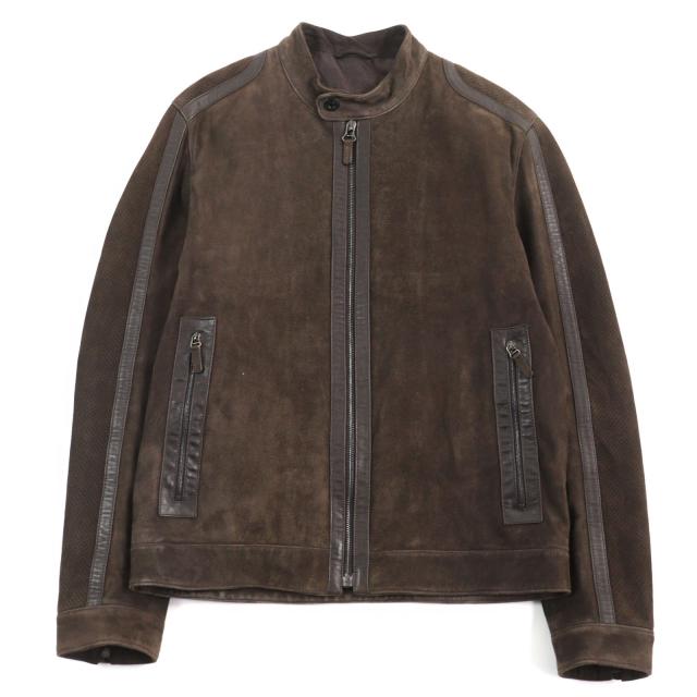 【ドンドン見直し】良品○Dunhill ダンヒル ゴートスキン ロゴボタン パンチング スウェードレザージャケット XS 伊製 正規品 メンズの通販は