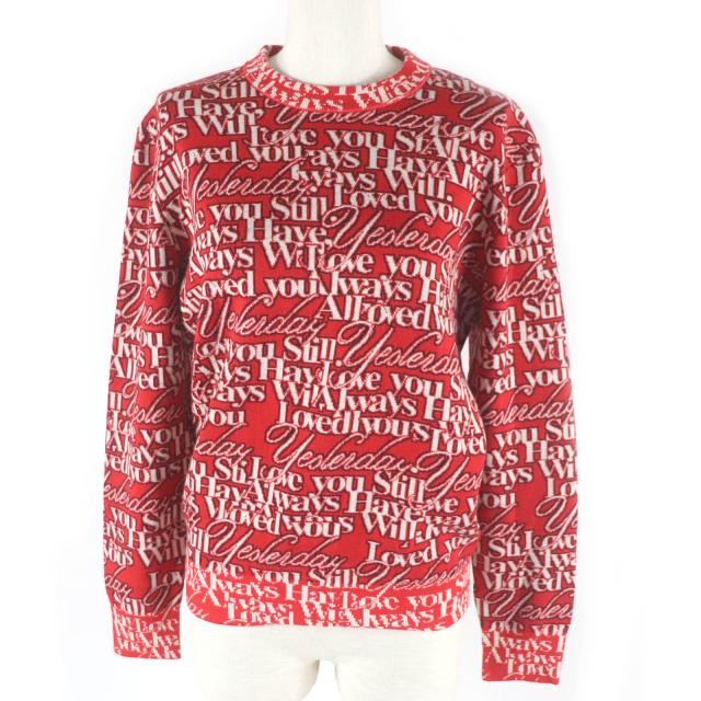 未使用品□BALENCIAGA バレンシアガ 570818 ウール I Will Always Love You 総柄 長袖ニット セーター レッド XS 正規品 レディース