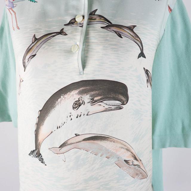 美品◎HERMES エルメス ヴィンテージ La Vie Precieuse de la Mediterranee 地中海の貴重な命 シルクHボタン 半袖ツイルレーヌトップス M_3