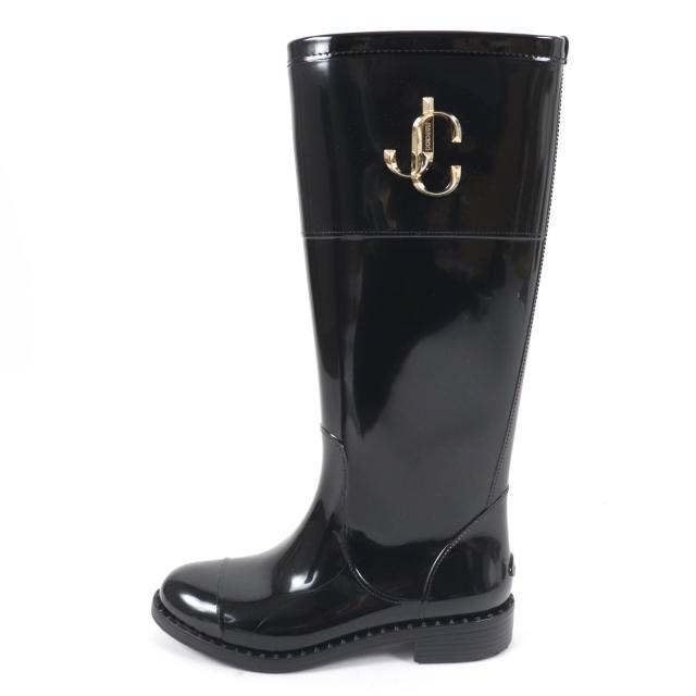美品☆JIMMY CHOO ジミーチュウ JCロゴ金具 ラバーブーツ レインブーツ ロングブーツ ブラック 35 保存袋付き イタリア製 レディース_4
