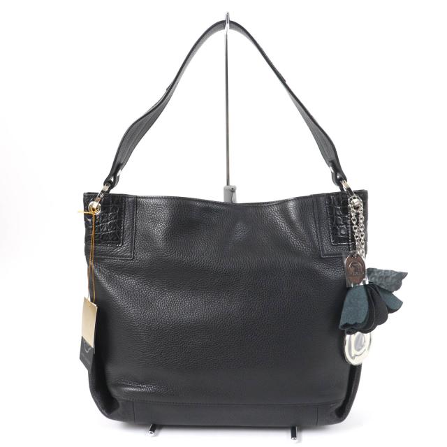 未使用品☆BEAUGRAND ボーグラン JRAタグ・チャーム付 クロコレザー使い レザー 2WAY ショルダー・ハンドバッグ ブラック レディース