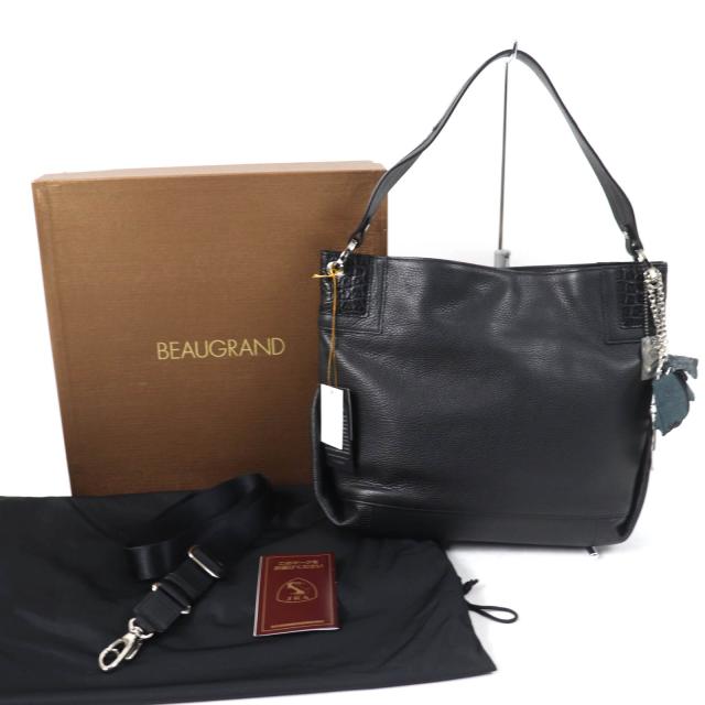 未使用品☆BEAUGRAND ボーグラン JRAタグ・チャーム付 クロコレザー使い レザー 2WAY ショルダー・ハンドバッグ ブラック レディース_1