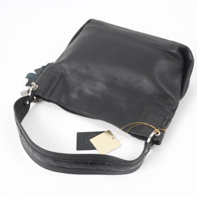 未使用品☆BEAUGRAND ボーグラン JRAタグ・チャーム付 クロコレザー使い レザー 2WAY ショルダー・ハンドバッグ ブラック レディース_4