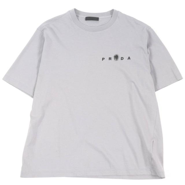 美品□PRADA プラダ 22SS UJN822 コットン100％ バックプリント ショートスリーブ カットソー 半袖Ｔシャツ グレー M 正規品 メンズ