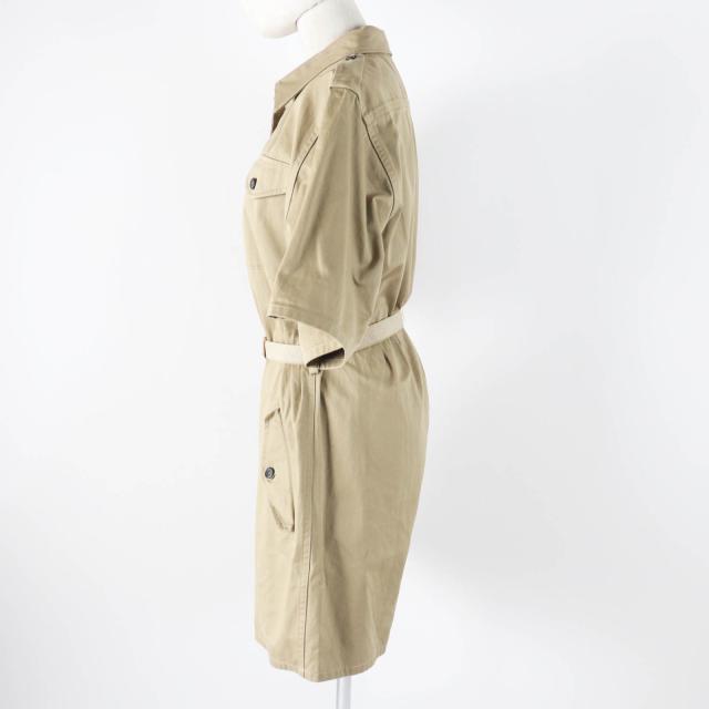 極美品◎PRADA プラダ 2023年製 P293HT コットン トライアングルロゴベルト付 半袖 オールインワン／ジャンプスーツ ベージュ系 36 正規品_2