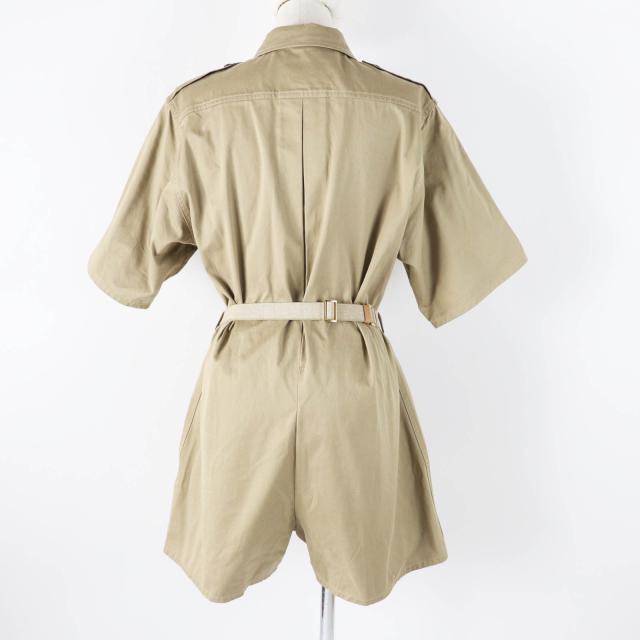 極美品◎PRADA プラダ 2023年製 P293HT コットン トライアングルロゴベルト付 半袖 オールインワン／ジャンプスーツ ベージュ系 36 正規品_3