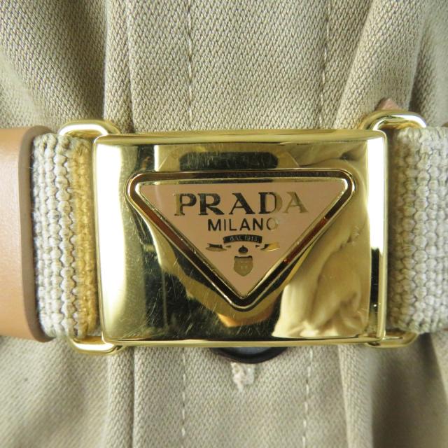 極美品◎PRADA プラダ 2023年製 P293HT コットン トライアングルロゴベルト付 半袖 オールインワン／ジャンプスーツ ベージュ系 36 正規品_4