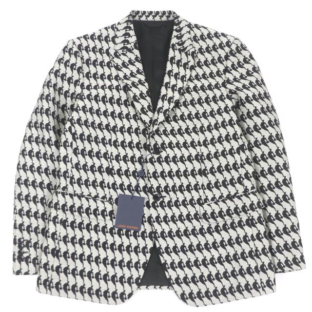 未使用品□LOUIS VUITTON×NBA ルイヴィトン×NBA 21SS ウール シルク ロゴ総柄 ジャガード シングル テーラードジャケット 54 正規品の通販は 52,800円