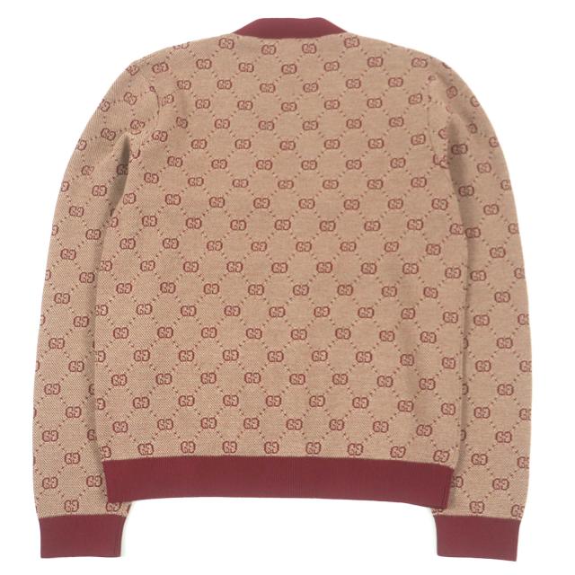 極美品□GUCCI グッチ 20AW 572631 ウール GGジャガード ロゴ総柄 ニットカーディガン セーター ボルドー S イタリア製 正規品 メンズ