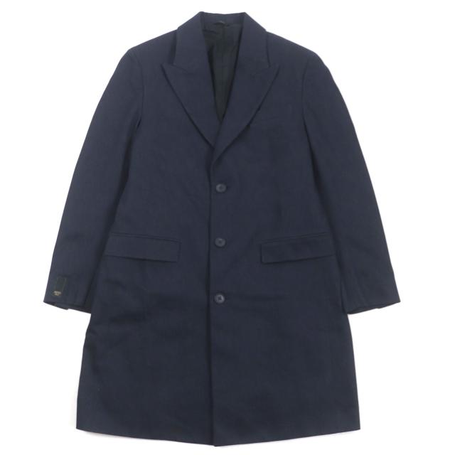 未使用品▼FENDI フェンディ 2021年製 FF0652 ロゴ入ボタン 裏地FFロゴ デニム シングル チェスターコート インディゴ 50 正規品 メンズ