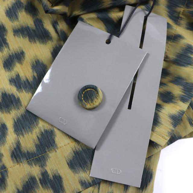 未使用品▼DIOR ディオール オム 22AW 243C425A5646 レオパード 2WAY シャツジャケット ポンチョ イエロー グリーン 46 正規品 メンズ