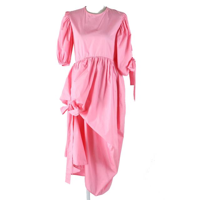 極美品△CECILIE BAHNSEN セシリーバンセン 22RTW10014 DELANY DRESS パフスリーブ リボンデザイン ワンピース UK8 正規品 定価198000円