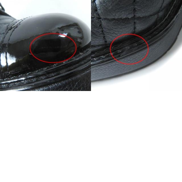 極美品☆CHANEL シャネル G38514 ロゴ マトラッセ Fパール付 レースアップ レザー アンクルブーツ ブラック 37 イタリア製 レディース_9