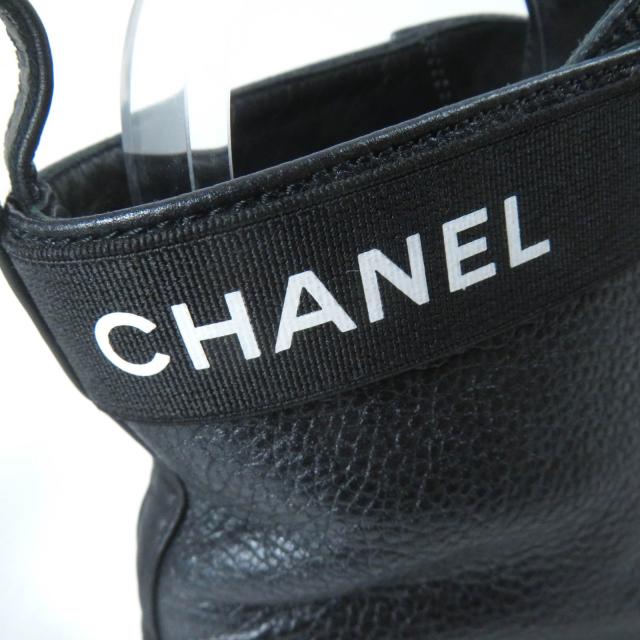 極美品☆CHANEL シャネル G38514 ロゴ マトラッセ Fパール付 レースアップ レザー アンクルブーツ ブラック 37 イタリア製 レディース_7
