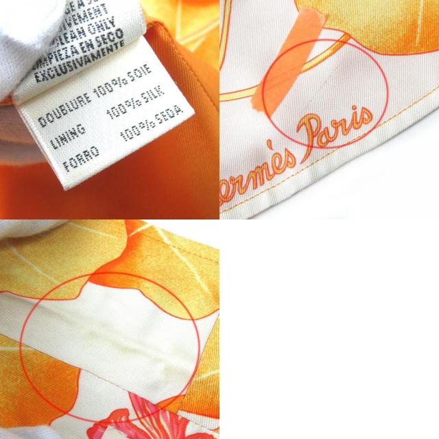 良品△HERMES エルメス ヴィンテージ マルジェラ期 Les Capucines 金蓮花 シルク100％ 長袖シャツ オレンジ系 38 フランス製 レディース_9