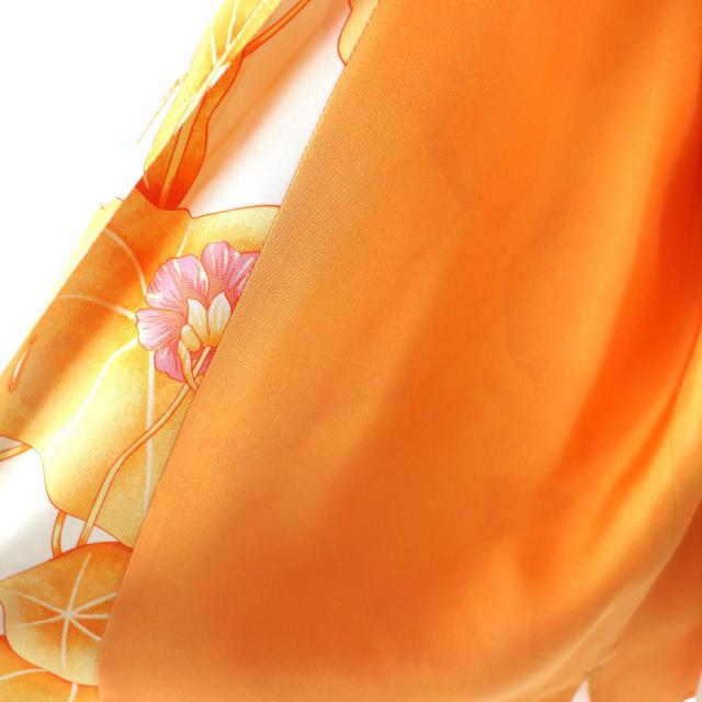 良品△HERMES エルメス ヴィンテージ マルジェラ期 Les Capucines 金蓮花 シルク100％ 長袖シャツ オレンジ系 38 フランス製 レディース_4