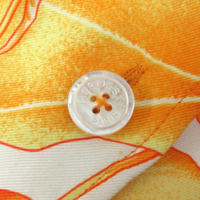 良品△HERMES エルメス ヴィンテージ マルジェラ期 Les Capucines 金蓮花 シルク100％ 長袖シャツ オレンジ系 38 フランス製 レディース_5
