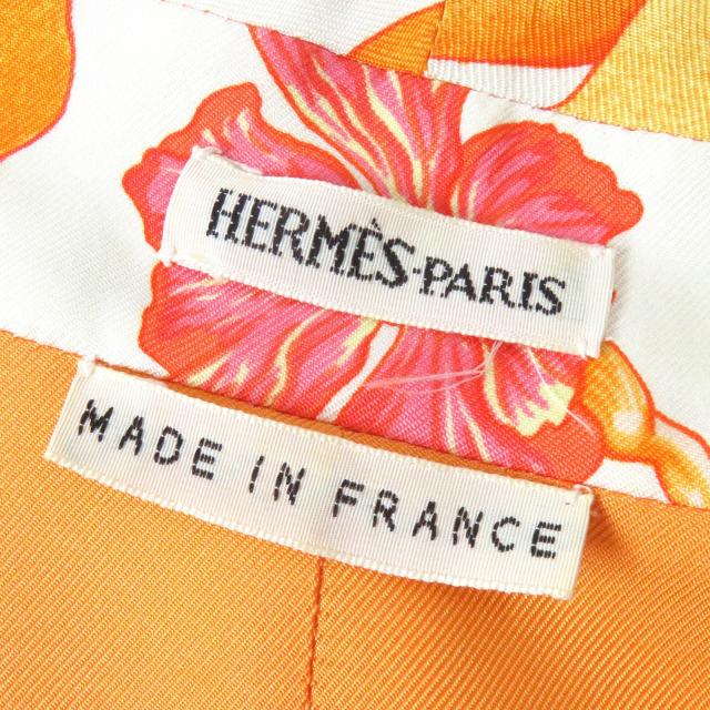 良品△HERMES エルメス ヴィンテージ マルジェラ期 Les Capucines 金蓮花 シルク100％ 長袖シャツ オレンジ系 38 フランス製 レディース_6