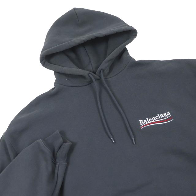 美品□BALENCIAGA バレンシアガ 2021年製 578135 キャンペーンロゴ エンブロイダリー パーカー グレー S イタリア製 正規品 メンズ_1
