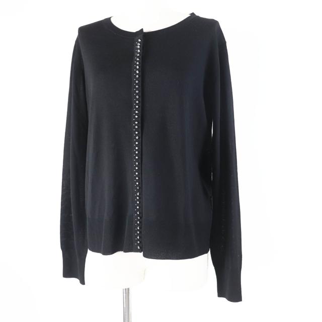 極美品◎MONCLER モンクレール 2019年製 CARDIGAN ウール スタッズ付 長袖 カーディガン ブラック シルバー金具 M  正規品 レディース
